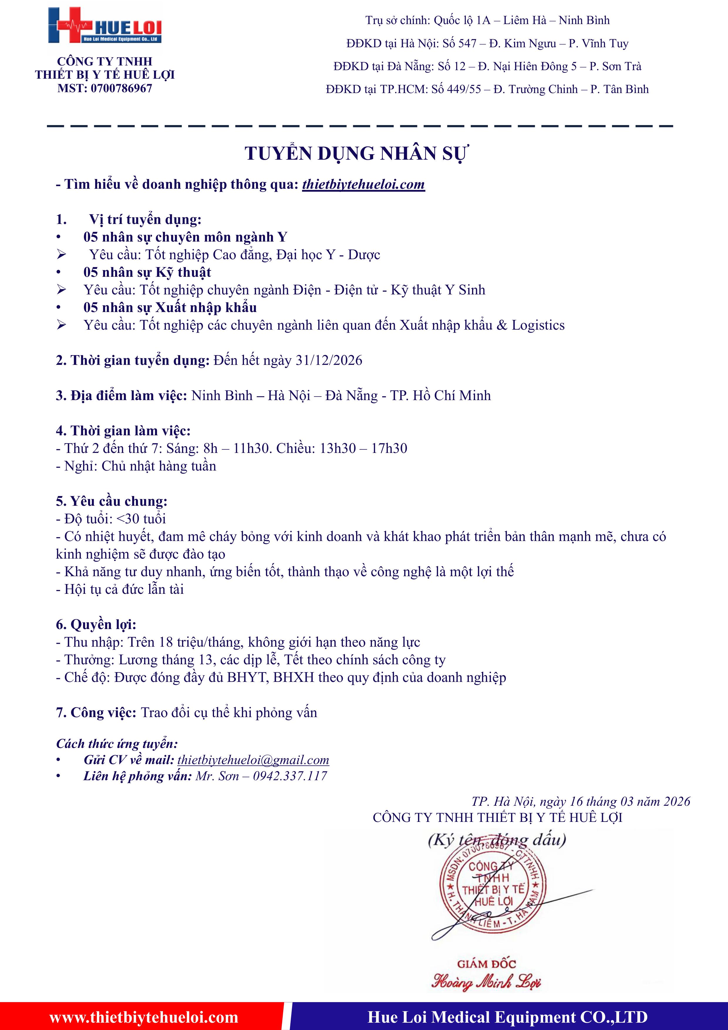 huê lợi tuyển dụng 2026