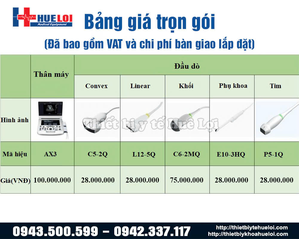 bảng giá chi tiết máy siêu âm ax3