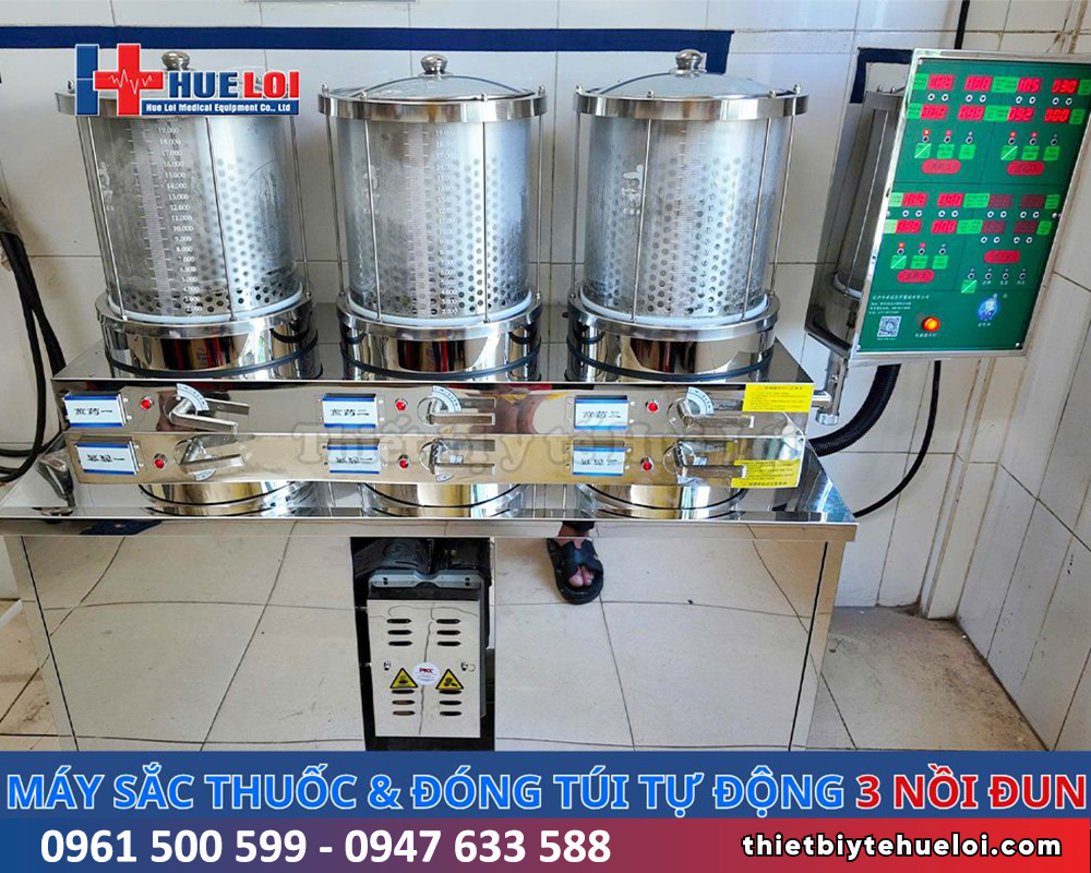 máy sắc thuốc và đóng túi tự động 3 nồi